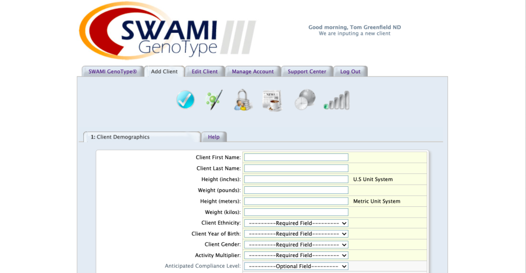 Page pour l'entrée dans le logiciel SWAMI GenoType 3 